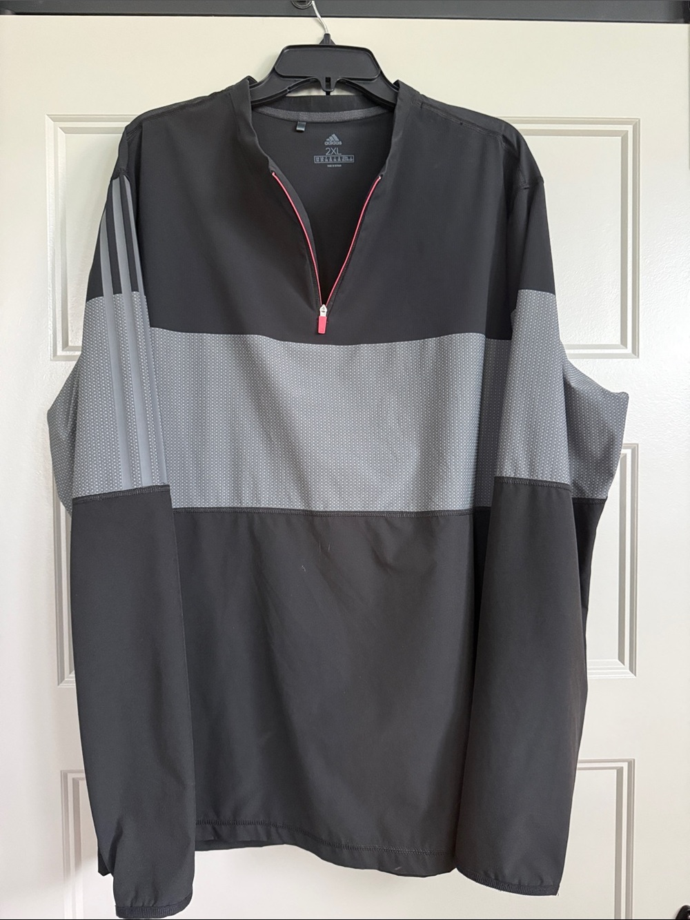 adidas Black & Gray Men's Quarter-Zip Performance Jacket with Pink Trim